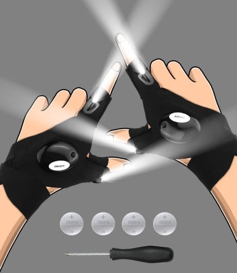 LED Flashlight Gloves: Perfect holiday surprises for guys – hands-free light, useful for repairs, fishing, camping!