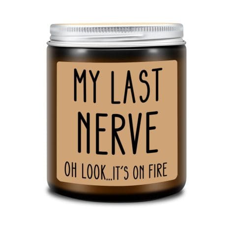 Homsolver Birthday Gifts for Women offers a hilarious My Last Nerve Candle, perfect for best friends and family.