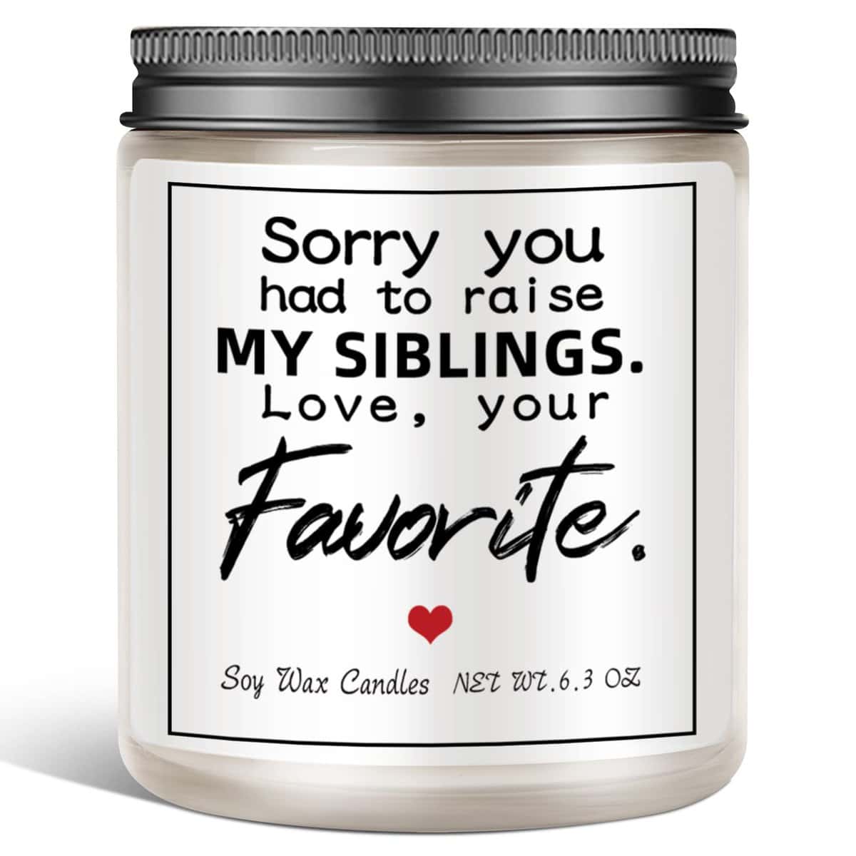 Jumway Candle Gifts for Mom Dad Parents - Sorry You Had to Raise My Siblings, Love, Your Favorite - Humor Mother's Day Father's Day Gifts for Mom Dad Parents Soy Wax Candle 6.3oz