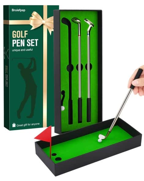 Hilarious golf-themed desk set, perfect for golf lovers, men, dads, husbands, and coworkers. Great birthday or Christmas gift.