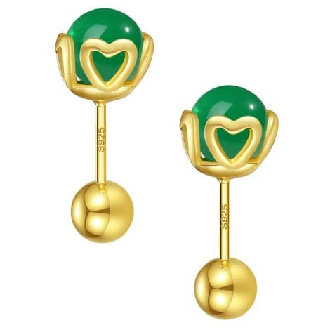 Y&L YULOO presents Love Natural Green Jade Earrings. Safe, removal-free 925 sterling silver studs for sensitive ears. Perfect gift for women and girls, with cute reversible design.