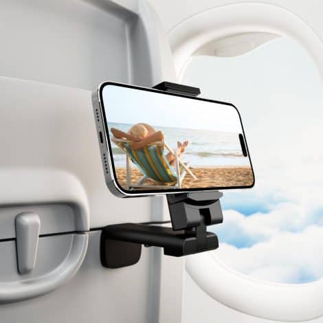 Klearlook Ultimate Clarity! Phone Holder for Airplane Travel, Desk, and More – Black.