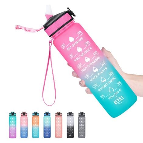 32 oz Hyeta Time Marker Water Bottle with Straw, BPA-free, leakproof, ideal for fitness, gym, and outdoor activities.