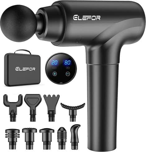 Elefor Deep Tissue Massage Gun: Relieve muscle pain and enhance recovery with 10 heads and 20 speeds. (Matte Black)