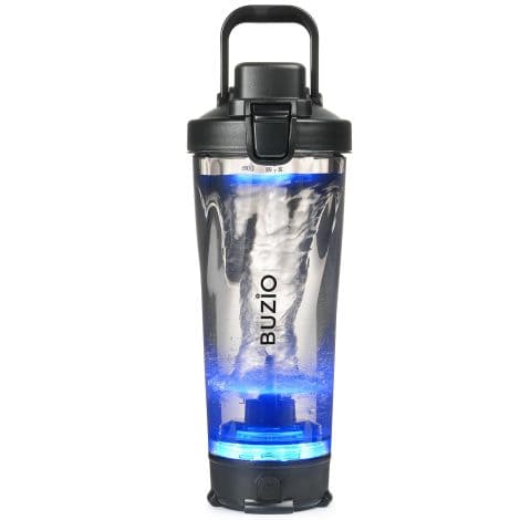 Black BUZIO Rechargeable Electric Blender Bottle, 24 oz, for Protein Shakes on-the-go. Perfect for active individuals.