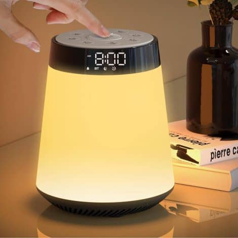 Sunrise Alarm Clock with Bluetooth Speaker, Colorful Bedside Lamp, Sleep Aid, White Noise Machine. Perfect Teenage Gifts.