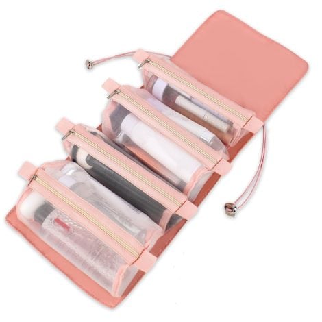 Pink eWonLife Travel Makeup Bag: Convenient, spacious, and versatile toiletry bag for stylish American women on the go.