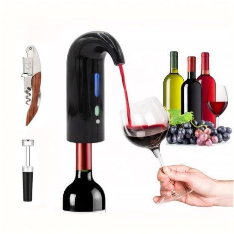 Black Wine Lover’s Electric Wine Aerator & Pourer Set – Perfect Wine Accessories Gift for Women.