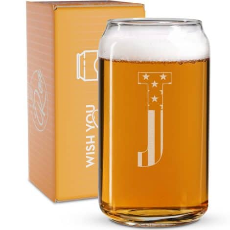 Personalized 16 oz beer glass mug with engraved monogram, a perfect unique Christmas gift for him.