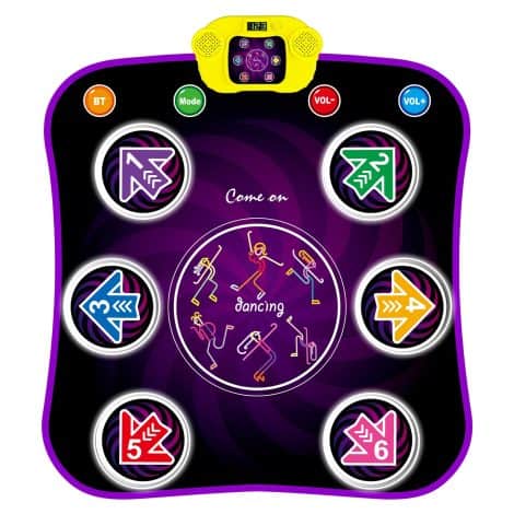 COTTEOX Wireless Bluetooth Dance Mat: Lights-up pad with built-in music, 5 game modes for kids 3-12. Great gift!