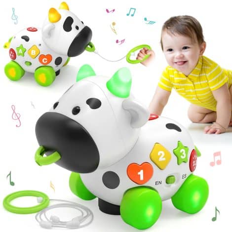 Bilingual Musical Cow Toy for Babies 6-12 Months, Promotes Crawling and Walking, Educational Gift for Toddlers.