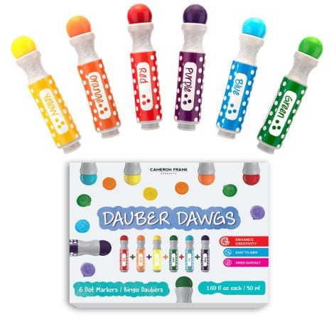 Cameron Frank Washable Dot Markers, 6 Pack – Fun art supplies for kids, perfect gift for little ones!