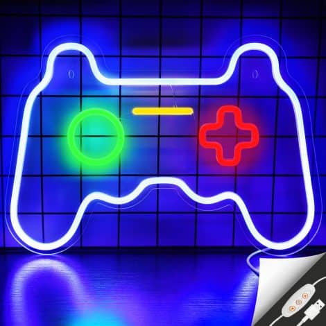 16”x11” USB-Powered Neon Game Controller Wall Sign – Perfect Game Room Decoration for Guys and Teens