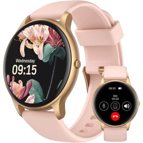 AGPTEK Women’s Smartwatch (Answer/Make Calls) – Tracks Heart Rate, Sleep, Steps; 100+ Sports Modes, Pink.