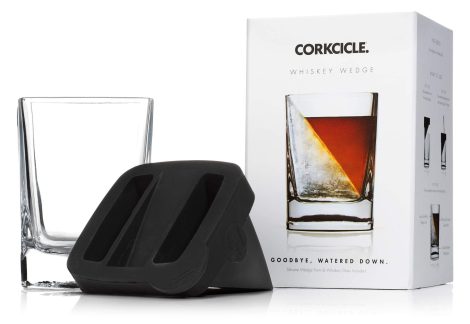 Corkcicle’s 9 oz Whiskey Glass set includes an ice mold, ideal for chilling various drinks, a great holiday gift.