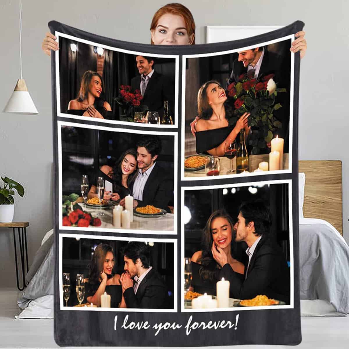 Shinelady Personalized Couples Gifts - Custom Blanket with Photos Customized Picture Blanket Birthday Gifts for Boyfriend Girlfriend Wife Husband, I Love You Gifts for Him