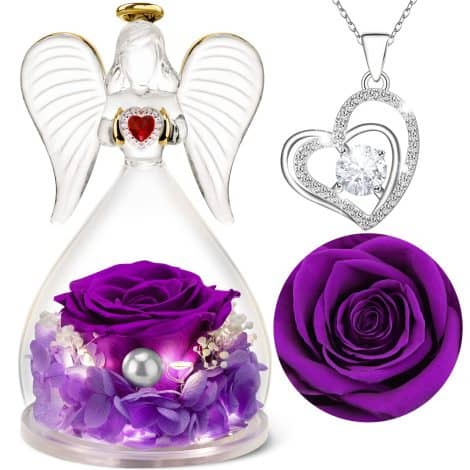 Yamonic’s Angel Figurines with Preserved Real Rose: Perfect Grandma Mom gift for Valentine’s, Mother’s Day, and birthdays.