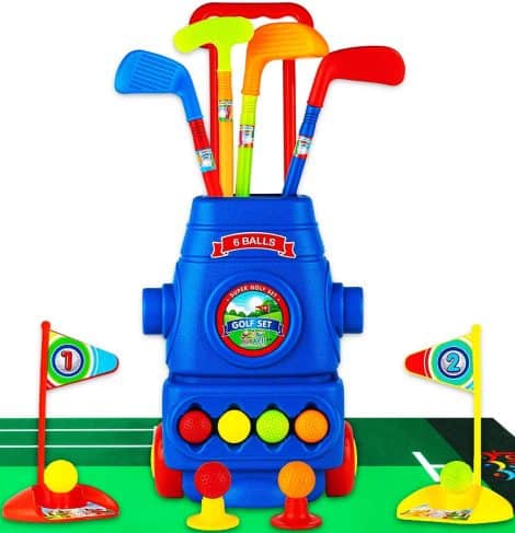 ToyVelt Toddler Golf Set – Kids golf clubs with balls, sticks, holes and mat. Encourages growth and makes a great gift.