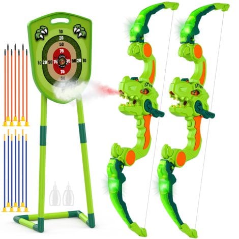 Fuwidvia Kids Bow and Arrow Set – 2-Pack Spray&LED Archery Set with Suction Cup Arrows. Ideal gift for kids aged 4-12.