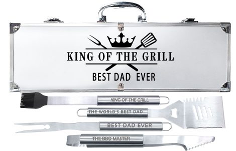 Unique stainless steel BBQ grill set, perfect gift for Dad’s birthday, Christmas, retirement or any celebration.