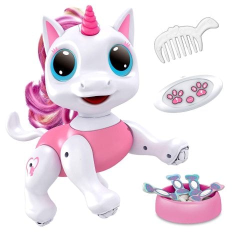 Get the Robo Pets Toy – an interactive remote control unicorn that walks, dances, and entertains kids. (Pink)