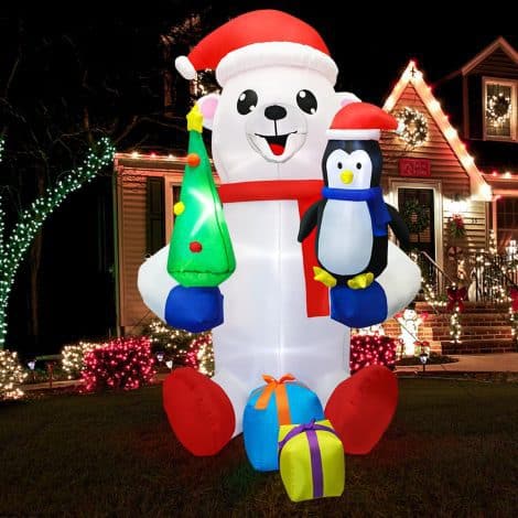 Meland 6FT Christmas Inflatable Polar Bear – Outdoor Decor with LED Lights for a Festive Yard.