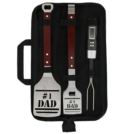 Panoware BBQ Grill Tools Set, the perfect gift for Dad: includes tongs, spatula, thermometer, and case.