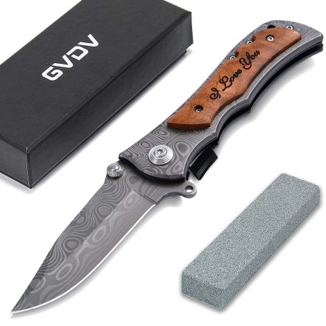 GVDV Pocket Knife: Compact folding knife with durable stainless steel blade for outdoor activities. Perfect gift for men.