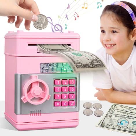 Pink Magic Box Piggy Bank – Perfect Christmas or birthday gift for girls aged 5-10. Fun ATM toy for saving money.