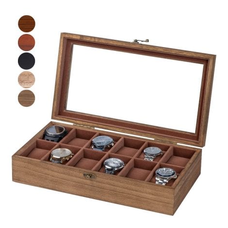 Exper City Watch Box: Stylish wooden watch storage with 12 slots, perfect for men and women’s watches. Great Christmas gift.