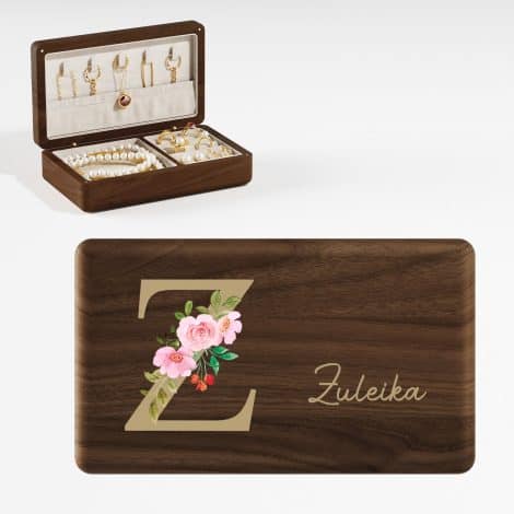 Custom Women’s Jewelry Box, Engraved Wooden Box with Birth Month Flower Design – Perfect Gift for Her.