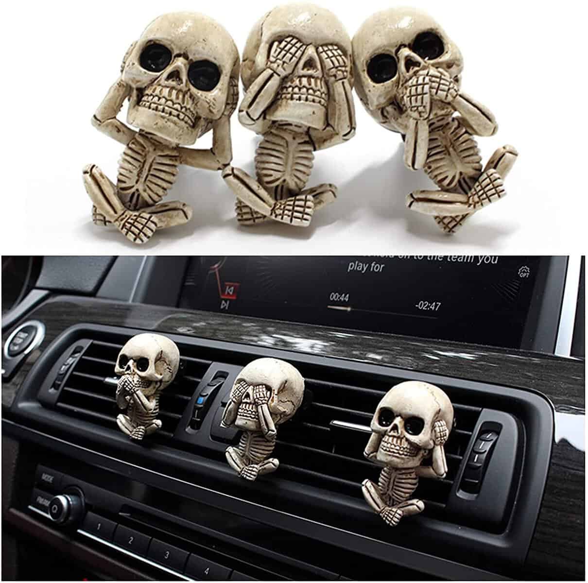 Skull Car Air Fresheners Vent Clips for Halloween Car Accessories Interior Decorations for Men Women Teens, Cute Goth Skeleton Decor Car Scents Truck Stuff, Funny Christmas Gifts for Dad Mom