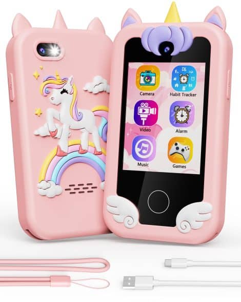 Unicorn Smart Phone for Girls, Interactive Touchscreen Toddler Phone with Music, Dual Camera, Games. Perfect Birthday Gift!