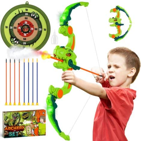 Spray&LED Dino Archery Set – Ideal Indoor/Outdoor Gift for Boys & Girls, Ages 4-12, Birthday Gift Idea.