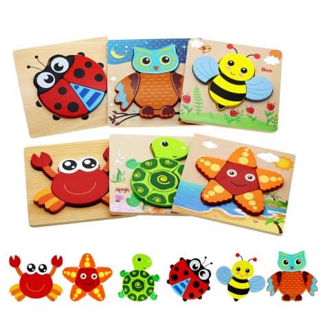 Eco-friendly Montessori puzzles make perfect gifts for 1-3 year olds. Enhance learning while traveling with animals.