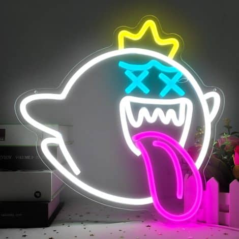 Ghost King Boo Neon Sign: Brighten up your game room or man cave with this cool, dimmable LED light. Perfect for Halloween and birthdays!