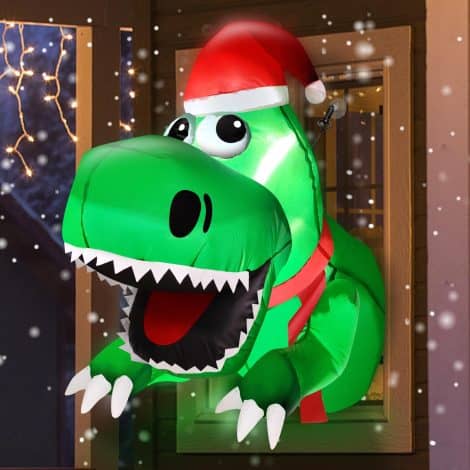 Light up your yard this holiday season with the 3.5 Ft Santa Dinosaur Christmas Inflatable Decoration.