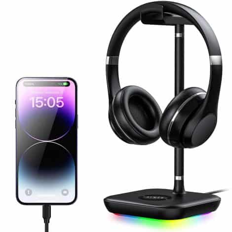 RGB Gaming Headphone Stand with USB Charging Port – Perfect Gift for Boyfriends, Sons, and Husbands.