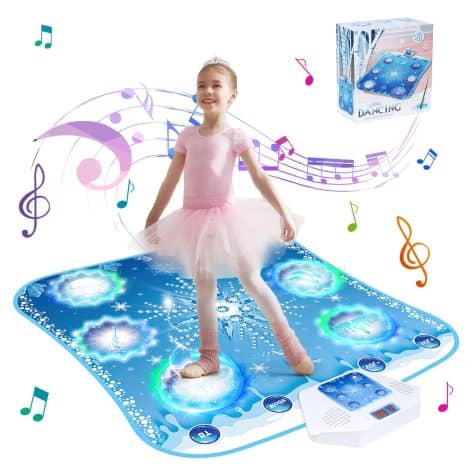 Bluetooth-enabled Dance Mat for Kids with 6 illuminated arrows, 5 game modes, built-in music, ideal Frozen-themed gift for ages 3-12.