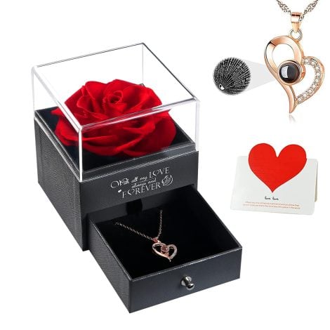 “Forever Love: Preserved Real Rose Necklace Set – Perfect Christmas Gift for Her, Mom, Wife or Girlfriend!”