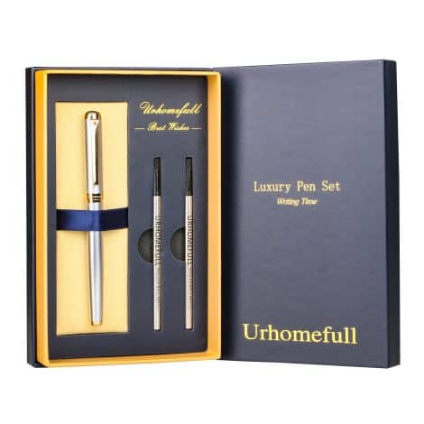 Urhomefull Exquisite Rollerball Pen, 24K Gold Trim, Swiss Tip, Black Ink, Ideal Gift for Professionals