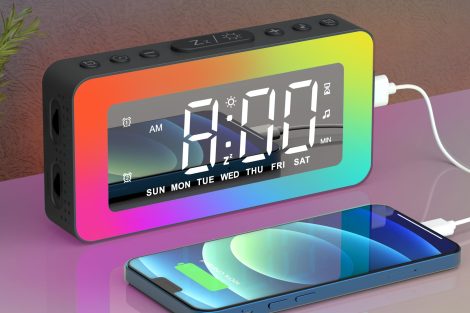 Teenage Boys and Girls’ Perfect Gift: Bedroom Alarm Clock with Mirrored Digital Display, Colorful Night Lights, Sleep Aid, and USB Charger.