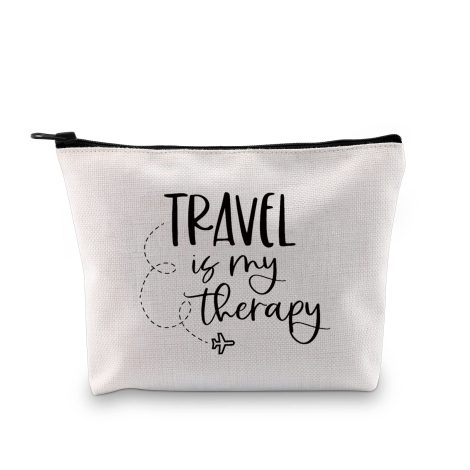 White Travel Is My Therapy Make-Up Bag – Perfect Gift for Adventure-Loving Travel Enthusiasts.