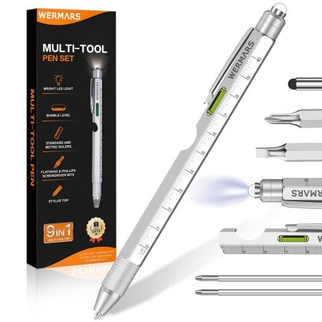 Christmas gift package for men – 9-in-1 pen multitool, perfect for dads, husbands, boyfriends, and grandpas. (Silver color)