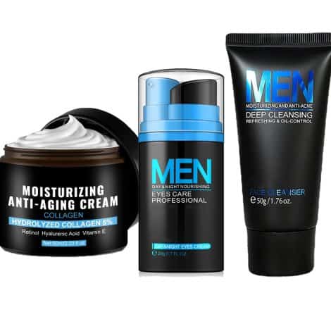 Men’s Skin Care Bundle: 3 essential products for anti-aging, moisturizing, and daily care. Perfect men’s gift package.