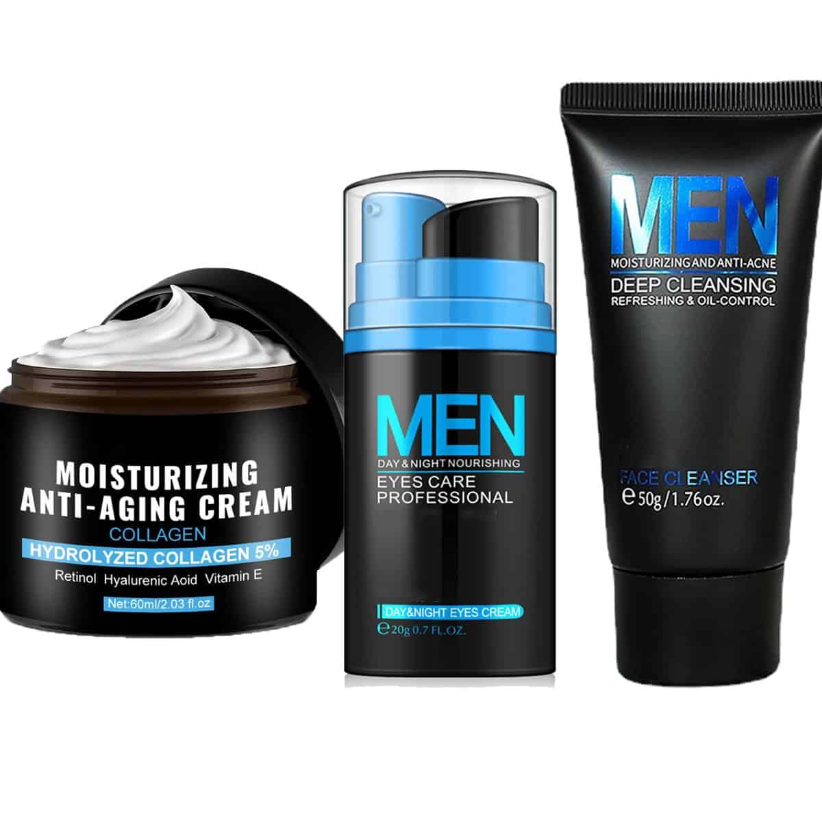 Men Skin Care Kit, 3Pcs Anti Aging Men's Skin Care Sets, Moisturizing Mens Skin Care Kit, Daily Skin Care for Men, Mens Gift Set, Men Face Care Kit Includes Face Moisturizer, Face Cleanser, Eye Cream