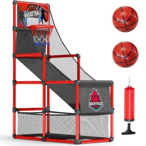 Top Child Ball Kids Basketball Hoop Solo Shot Arcade Game Set: Indoor & Outdoor Sports Toys! Perfect Party Gifts for Young Athletes 3-9.