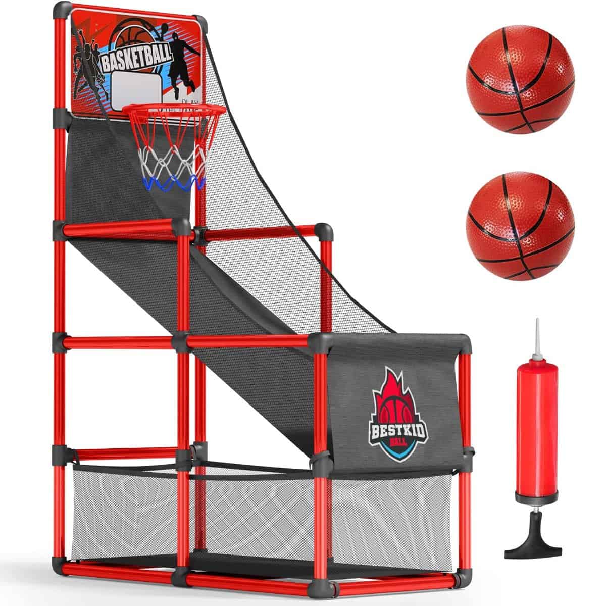 BESTKID BALL Kids Basketball Hoop Single Shot System Arcade Game Set: Indoor & Outdoor Sports Toys for Boys & Girls, Includes Ball, Ideal Party Gifts for Little Athletes Ages 3-9.