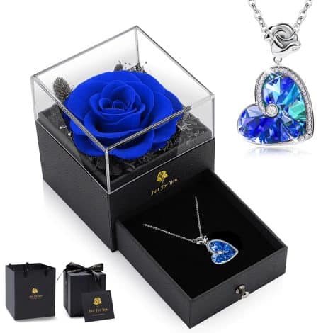 Christmas Women Gifts Set – Eternal Rose and Crystal Necklace for Mom, Girlfriend, or Wife. Perfect for special occasions!