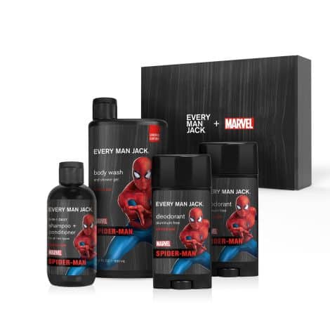 The Spider-Man Body Set by Every Man Jack – A must-have for guys who love Marvel. Includes body wash, shampoo, and deodorant.